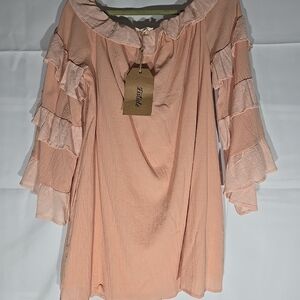 Listicle 100% Cotton Fully Lined Dress w Pockets Peach Size L